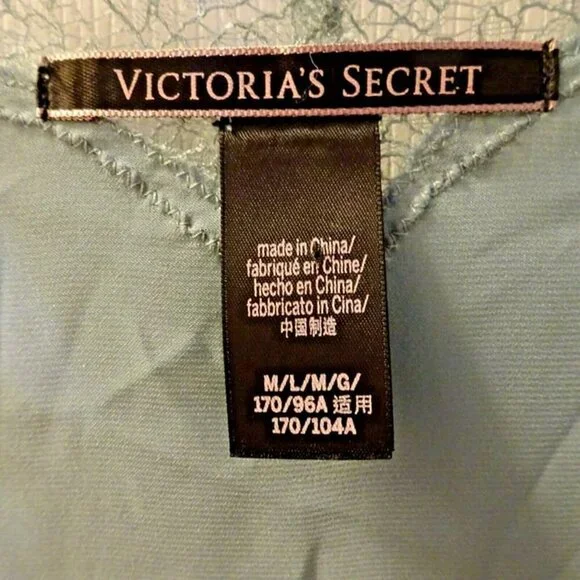 Victoria's Secret Pre-Loved M/L Lace Trim Polyester Short Sage Green Robe Kimono - Picture 3 of 12